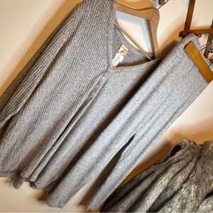 Soma Gray Ribbed Henley Knit Pajama Top & Pants Set Comfy PJs